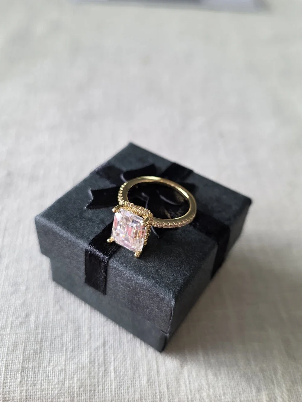4 CT Radiant Emerald Moissanite Engagement Ring 18k gold plated over S925